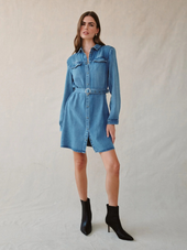 Flap Pocket Belted Shirt Dress