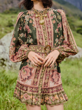Flowering Garden Tree Green Mini Dress