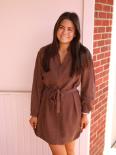 Long Sleeve Belted Mini Dress