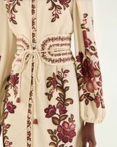 Renata Floral Sand Long Sleeve Midid Dress