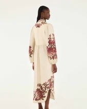 Renata Floral Sand Long Sleeve Midid Dress