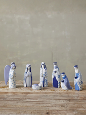 Ceramic Nativity with Floral Pattern Blue and White