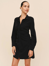 Long Sleeve Shirred Shirt Dress