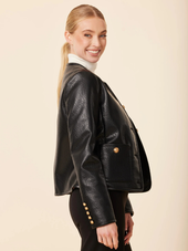 Vegan Leather Blazer Drop With Gold Buttons