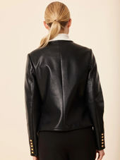 Vegan Leather Blazer Drop With Gold Buttons