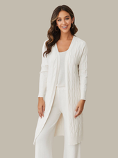 Viscose Mid Length Cable Knit Cardigan