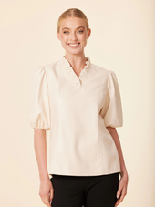Vegan Leather V-Neck Ruffle Top