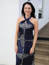 Cecelia Halter Ribbon Tie Satin Midi Dress