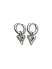 18k Gold Plated Puff Heart Drop Earrings - Silver