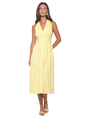 Hazel Halter Floral Embroidery Midi Dress