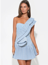 Ava One Shoulder Gingham Mini Dress