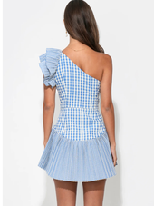 Ava One Shoulder Gingham Mini Dress