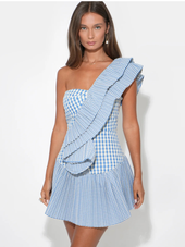 Ava One Shoulder Gingham Mini Dress