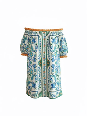 Flora Tile Off-White Mini Dress