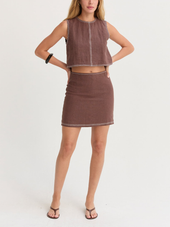 Bonez Contrast Stitch Linen Skirt