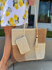 Beaded Straw Tote