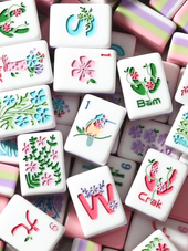 Flower Pink Mahjong Tiles with Tile Bag