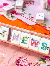 Flower Pink Mahjong Tiles with Tile Bag