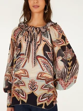Tapestry Dream Beige Long Sleeve Blouse