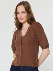 V Neck Scalloped Edge Short Sleeve Cardigan