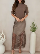 Viscose Maxi Skirt with Lace Hem