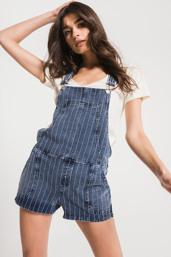 Z-Supply Striped Denim Short Overalls - L.A. Green