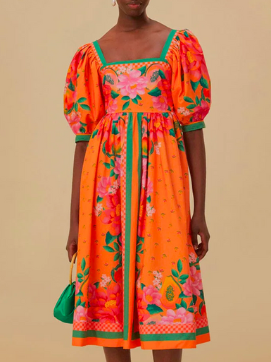 Fruit Garden Scarf Orange Midi Dress - L.A. Green Fruit Garden Scarf Orange Midi Dress - L.A. Green