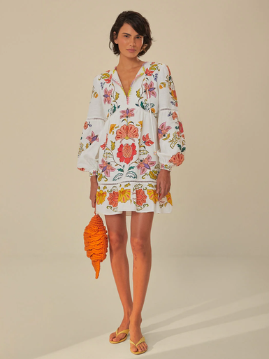 farm rio floral insects mini dress Yellow Floral Insects Short Sleeves Mini Dress FARM Rio