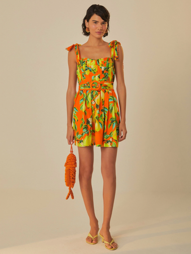 orange flying birds organic cotton mini dress Farm Rio Orange Flying Birds Organic Cotton Mini Dress like new
