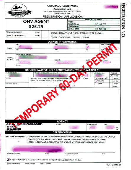 OHV tags Dirtbike offroad permit Motorcycle permit