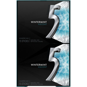 5 Gum Sugar Free Chewing Gum, Wintermint Ascent, 15 Sticks, 10 ct