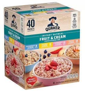 Quaker Instant Oatmeal Fruit & Cream, Variety Pack, 40-count 42.3 oz Quaker Instant Oatmeal Fruit & Cream, Variety Pack, 40-count 42.3 oz