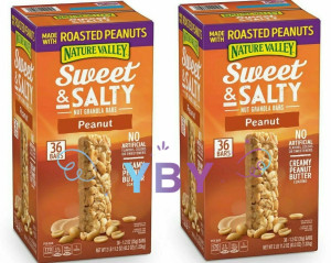 2 Packs Nature Valley Sweet & Salty Nut Peanut Granola Bars 36 ct 43.2 oz Each 2 Packs Nature Valley Sweet & Salty Nut Peanut Granola Bars 36 ct 43.2 oz Each