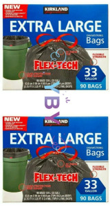 2x Kirkland Signature Flex-Tech Drawstring Trash Bags 33 Gallon 90ct, Total 180ct 2x Kirkland Signature Flex-Tech Drawstring Trash Bags 33 Gallon 90ct, Total 180ct