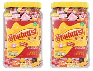 2-Pack Starburst Original Fruity Chewy Candy Bulk Jar 54 oz. Each, Total 108 oz. 2-Pack Starburst Original Fruity Chewy Candy Bulk Jar 54 oz. Each, Total 108 oz.