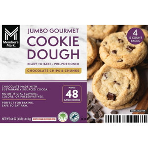 Members Mark Jumbo Gourmet Chocolate Chip and Chunk Cookie Dough, 16 OZ, 4 Packs