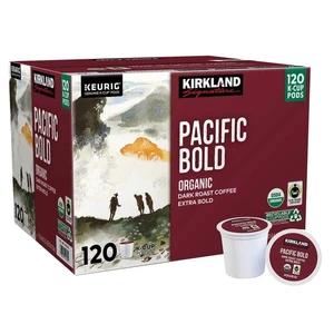 Kirkland Signature Organic Pacific Bold Coffee, Dark Roast, Keurig K-Cup Pods, 120 ct