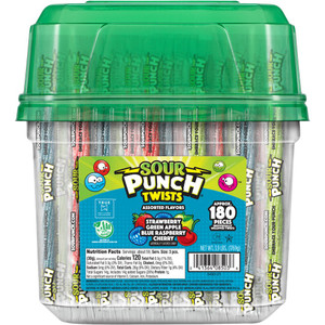 Sour Punch Twists, 6" Individually Wrapped Candy, Assorted Flavors, 180 ct