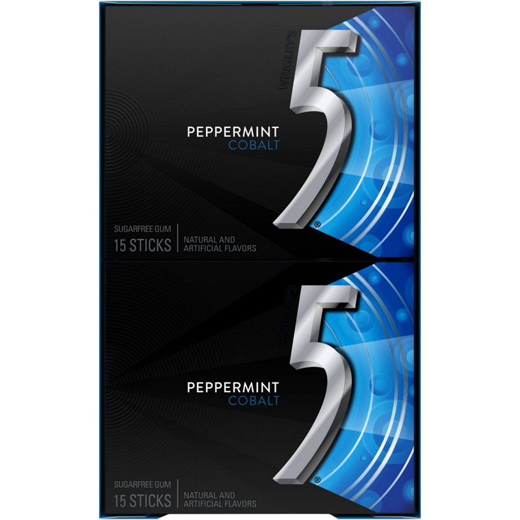 5 Gum Sugar Free Chewing Gum, Peppermint Cobalt, 15 Sticks, 10 ct
