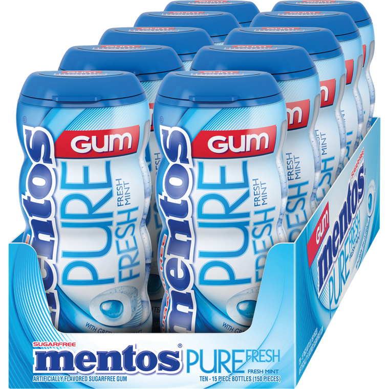 Mentos Pure Fresh Sugar Free Gum, Fresh Mint, 15 Pieces, 10 ct