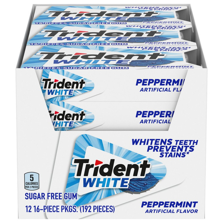 Trident White Sugar Free Gum, Peppermint, 16 Pieces, 12 ct