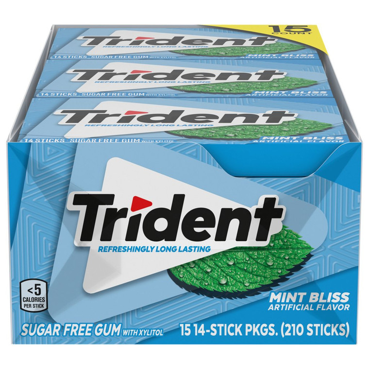 Trident Sugar Free Gum, Mint Bliss, 14 Pieces, 15 ct