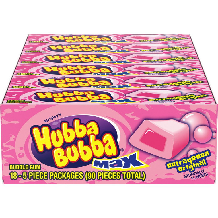 HUBBA BUBBA Max Chewing Gum, Original Bubble Gum, 5 pieces, 18 ct