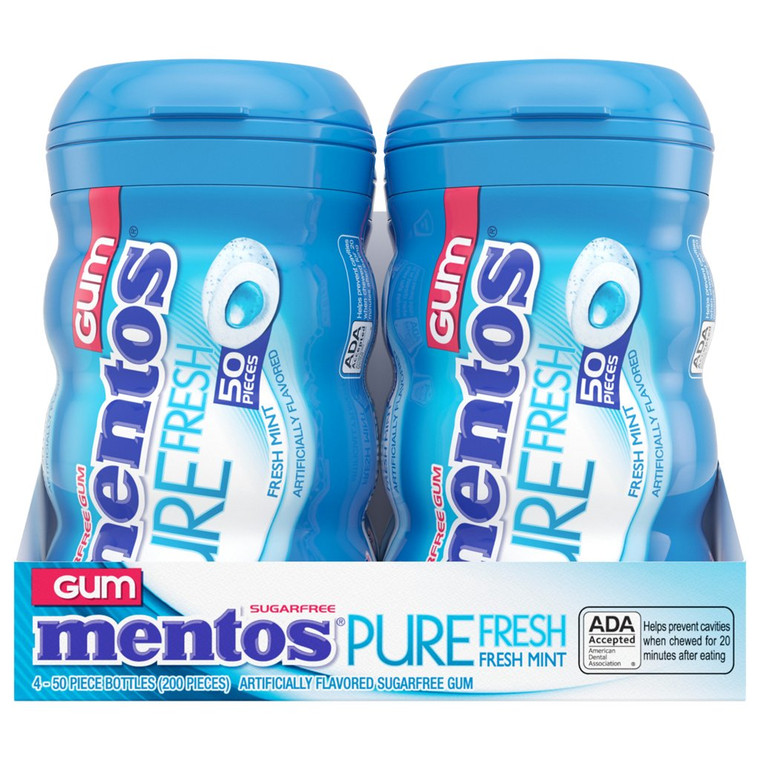 Mentos Pure Fresh Sugar Free Gum, Fresh Mint, 50 Pieces, 4 ct