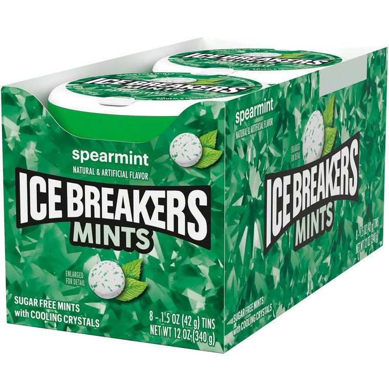 Ice Breakers Sugar Free Mints with Cooling Crystals, Spearmint, 1.5 oz, 8 ct