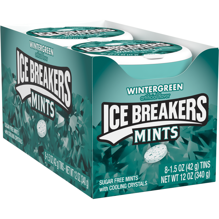 Ice Breakers Sugar Free Mints with Cooling Crystals, Wintergreen, 1.5 oz, 8 ct