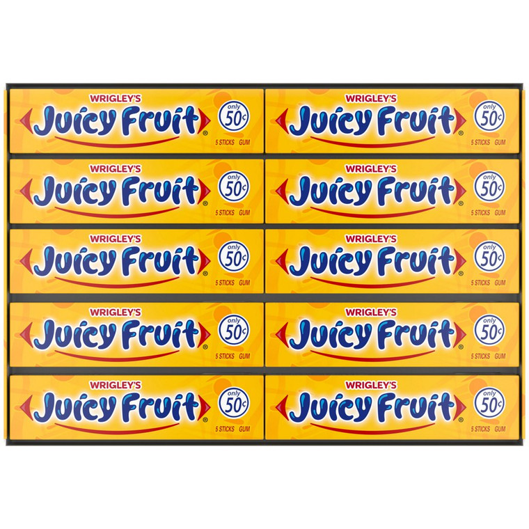 Wrigley's Juicy Fruit Chewing Gum, Original 50 Cent, 5 Sticks, 40 ct
