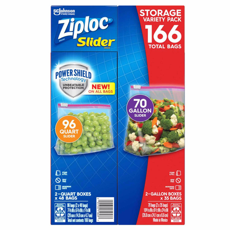 Ziploc Slider Bags Variety Pack 166 CT/Pack 70 CT Gallon + 96 CT Quart