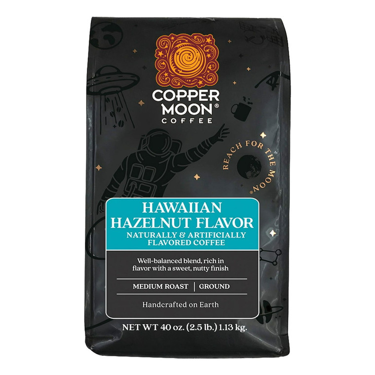Copper Moon Coffee Medium Roast Ground Coffee, Hawaiian Hazelnut, 40 OZ