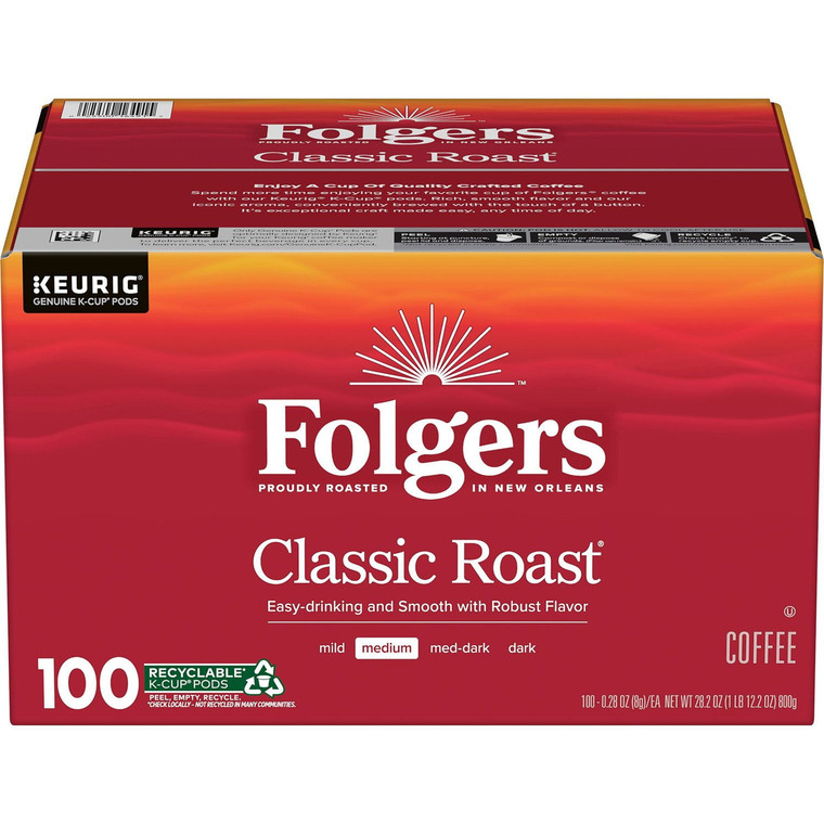 Folgers Classic Medium Roast K-Cup Coffee Pods, 100 CT